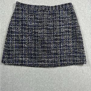 Alice + Olivia A-Line Mini Skirt Womens Size 12 Blue Tweed Plaid Back Zip Causal